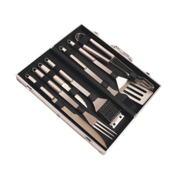   7 részes rozsdamentes acél grilleszköz készlet kofferben Riwall PRO RBBQ 7S SET