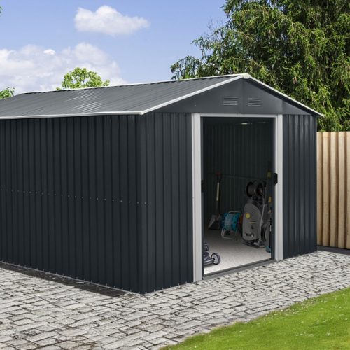 Fém kerti tároló 3 x 3,7 m nyeregtetővel (antracit) Riwall PRO RMSA 12x10 Anthracite