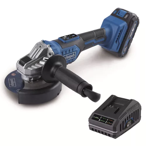 Akkus sarokcsiszoló indukciós motorral IXES 20V (2Ah akkuval és 2,4A töltővel) Scheppach BC-AG125-X-SET S