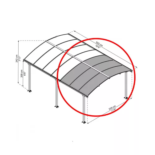 Bővítő elem Arcadia kocsibeállókhoz (210 cm) Palram