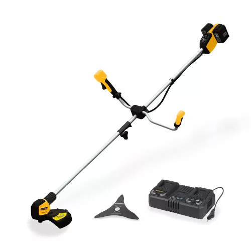 Akkus bozótvágó 40 V (2 x 20 V) + 2x 4 Ah akkumulátor + dupla gyorstöltő 4,5 A Riwall PRO RABC 2620i SET