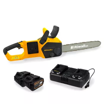   Akkus láncfűrész 40 V (2 x 20 V) + 2x 4 Ah akkumulátor + dupla gyorstöltő 4,5 A Riwall PRO RACS 4020i SET