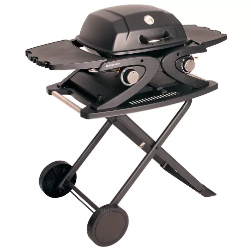 Gázüzemű mobil grillsütő 4,2 kW, 2 gázégővel és összecsukható asztallal Riwall PRO RGG 20 Compact SET