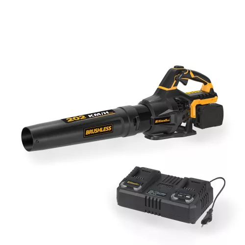 Akkus lombfúvó 40 V (2 x 20 V) + 2x 4 Ah akkumulátor + dupla gyorstöltő 4,5 A Riwall PRO RABL 3220i SET
