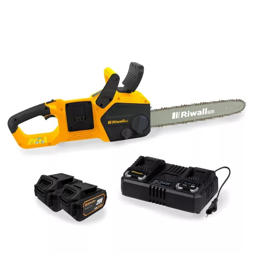 Akkus láncfűrész 40 V (2 x 20 V) + 2x 4 Ah akkumulátor + dupla gyorstöltő 4,5 A Riwall PRO RACS 4020i SET