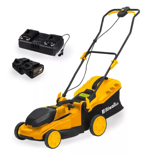 Akkus fűnyíró 40 V (2 x 20 V) + 2x 4 Ah akkumulátor + dupla gyorstöltő 4,5 A Riwall PRO RALM 4020i SET
