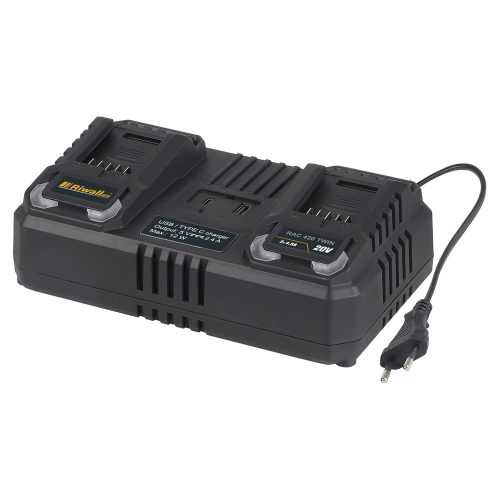 Dupla gyorstöltő 20 V-os (4,5 A) akkumulátorokhoz Riwall PRO RAC 420 TWIN